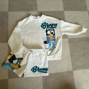 Zara Kids Bluey White and Blue Matching Set